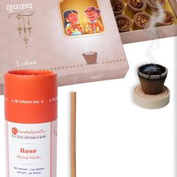 GaneshaSpeaks 15-Pcs Brown Loban Dhoop Cup & Rose Dhoop Stick, Rose Incense Stick-image-87