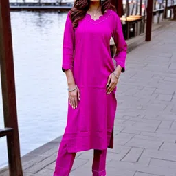 Pink Galaxy Women Solid Kurta with Trousers-picture-43