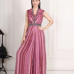 KRIDHAA FASHION BOUTIQUE Women Modal Striped Basic Jumpsuit with Embellished-1