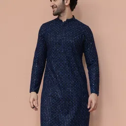 KISAH Geometric Embroidered Cotton Straight Kurta-image-92