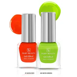 FILMY BEAUTY Set Of 2 Gel Effect Nail Polish- 10 ml Each- Neon Red 41- Neon Green 48-image-73