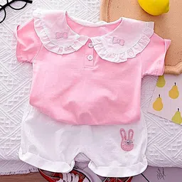 BAESD Girls Peter Pan Collar Pure Cotton Top With Shorts-image-82