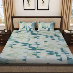 Myntra Elegant Homes Blue & White Geometric 400 TC King Bedsheet with 2 Pillow Covers-image-32