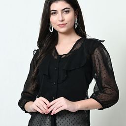 Tushita Women Self Design Semi Sheer V-Neck Top-image-7