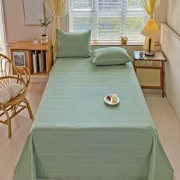 JC HOME Green Striped Pure Cotton 230 TC Queen Bedsheet Set 2 m x 2.30 m-picture-39