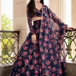F Plus Fashion Girls Blue Net Semi-Stitched Lehenga Choli-image-49