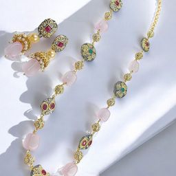 Knigght Angel Jewels Gold-Plated Stone-Studded & Beaded Jewellery Set-image-82