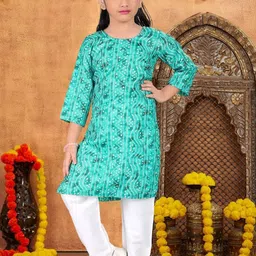 Pehanaava Girls Bandhani Printed Pure Cotton Straight Kurta With Trouser-picture-26