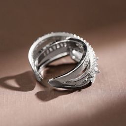 Rubans Rhodium Plated AD & Cubic Zirconia Oval Halo & Baguette Statement Adjustable Ring image 3