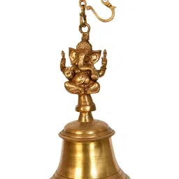 Exotic India Gold-Toned Textured Brass Ganesha Temple Hanging Bell-6