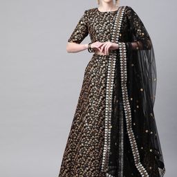 FABPIXEL Embroidered Sequinned Semi-Stitched Lehenga & Unstitched Blouse With Dupatta-17