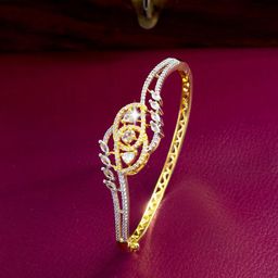 PRIVIU Gold-Plated American Diamond Studded Bangle-Style Bracelet-image-76