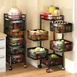5 layer Rotating Kitchen Trolley basket Organizer fruit vegetable trolley Carbon Steel Kitchen Trolley-0