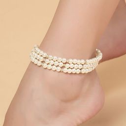 KARATCART Gold-Plated Pearls Beaded Layered Anklet-picture-13