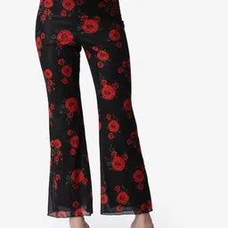 Popwings Women Printed Smart Flared High-Rise Wrinkle Free Trousers-image-81