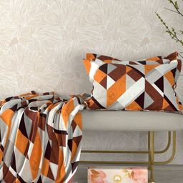 Pure Decor Brown & Grey Geometric King Bedsheet with 2 Pillow Covers-image-23
