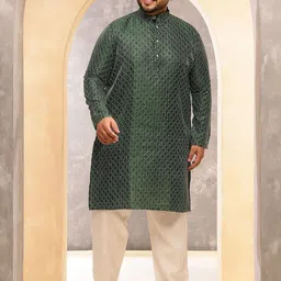 SOJANYA PLUS Geometric Embroidered Band Collar Thread Work Straight Kurta With Pyjama-image-7