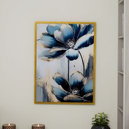 Myntra Elegant Homes Gold-Toned & Blue Floral Canvas Wall Art-image-24