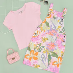Pantaloons Junior Girls Floral Printed Pure Cotton Pinafore Dress with T-shirt-picture-19