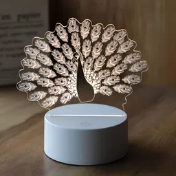 Gleevers Transparent PeacockDesign Printed Acrylic Contemporary Abstract Shaped Table Lamp-49