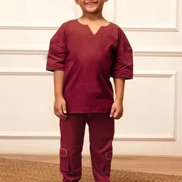VASTRAMAY Boy Regular Pure Cotton Kurta with Trousers-image-97