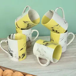 Myntra Elegant Homes Yellow & White 6 Pieces Printed Ceramic Matte Mugs-8