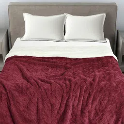 FABINALIV Maroon & White Geometric Woollen Mild Winter 600 GSM Double Bed Comforter-16