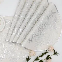 Dakshya Industries 6 Pieces Silver-Toned & White Floral Round Table Placemats-2