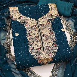 Rangtulika Ethnics Floral Embroidered Thread Work Georgette Unstitched Dress Material-picture-33