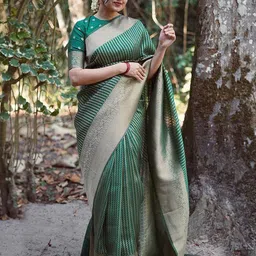 SWEETPEL Chevron Woven Design Zari Banarasi Saree-picture-48