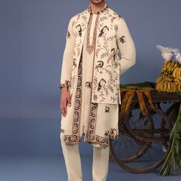 KALPRAAG Men Floral Embroidered Regular Sequinned Kurta with Trousers & With Dupatta image 2