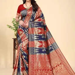 MORDEN MUSE Paisley Woven Design Zari Kanjeevaram Saree With Unstiched Blouse Piece-picture-13