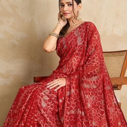 Mitera Floral Printed Zari Pure Chiffon Saree With Blouse Piece-picture-2