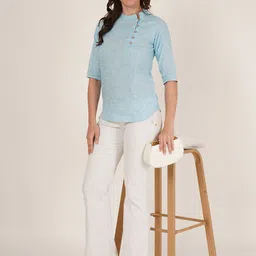 Brownverse Women Mandarin Collar Cotton Top-image-42