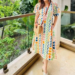 FFI Janessa Women Abstract Print A-Line Cotton Midi Dress-image-31
