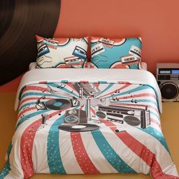 QuirkLoom 4 Piece Cream-Coloured & Blue Geometric King Regular Bedding Set image 5