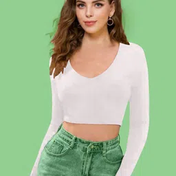 Dream Beauty Fashion Women V-Neck Long Sleeves Fitted Crop Top-14