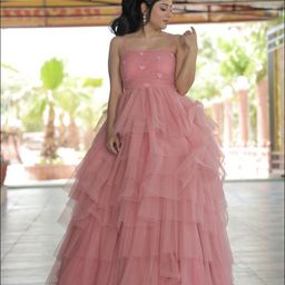 TAILORMADE CLOTHING Women Shoulder Straps Net Layered Party Gown-image-72