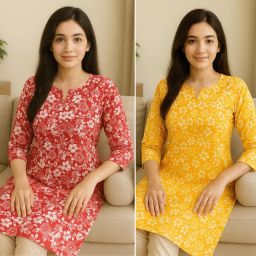 Casual Regular Sleeves Floral Print Women Red, Yellow Top-image-33