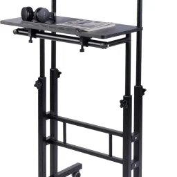 Height Adjustable Lapdesks with Locking Wheels-Black Engineered Wood Computer Desk-picture-27