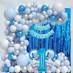 First Birthday Party Decoration Set, Blue and Silver Balloon Garland, Birthday-image-12