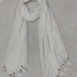 Self Design Chiffon Women White Scarf, Stole-image-48