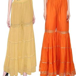 Pack of 2 Women Regular Fit Beige, Orange Viscose Rayon Trousers-image-42