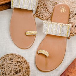 House of Pataudi Embellished One Toe Flats-picture-25