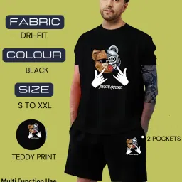 Men Night Suit Set Black Graphic Print-image-15