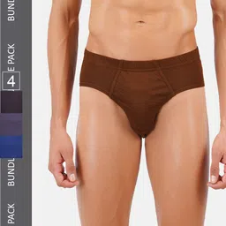 Ramraj Brown & Blue Men Pack Of 4 Pure Cotton Hipster Briefs-0