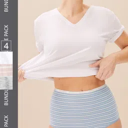 Marks & Spencer Women Pack Of 4 Cotton Striped Basic Briefs-57