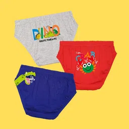 NUSYL Boys Pack of 3 Grey, Red & Royal Blue Printed Briefs-image-49
