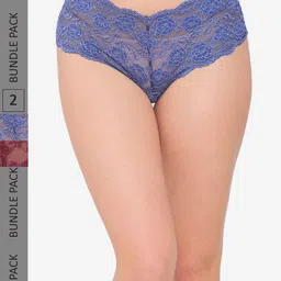 N-Gal Women Pack Of 2 Self-Design Lace Boy-Short Briefs-20