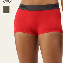 FREECULTR Women Red & Olive Green Pack Of 2 Solid Cotton Boy Shorts Briefs-picture-24